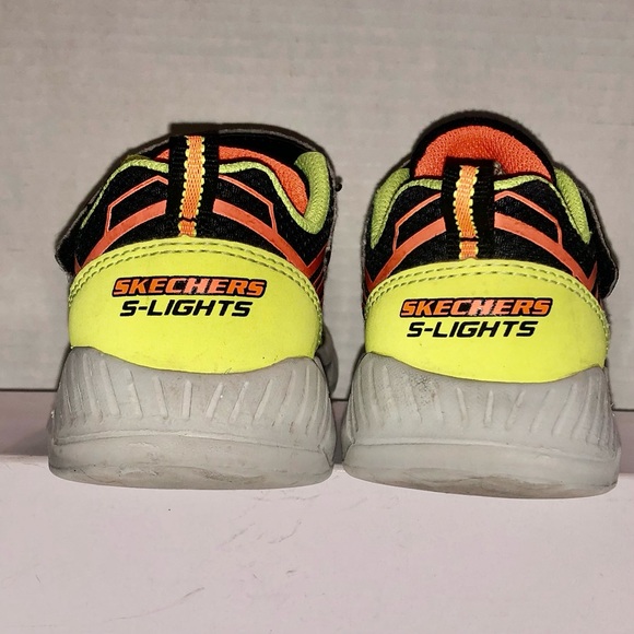 Skechers S-Lights Sneaker Shoes School Size 10 Black Neon Yellow Pre-owned - Picture 8 of 10